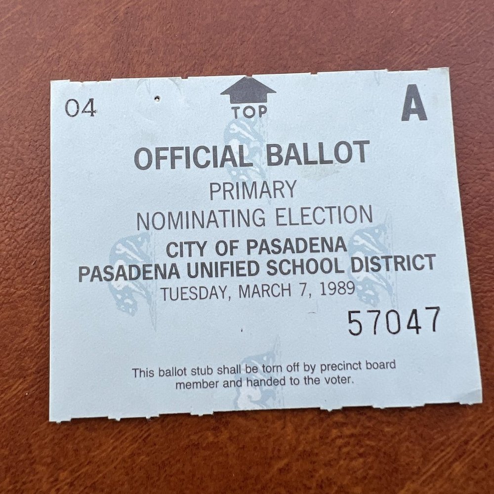 3/7/89 Official Ballot Primary Nominating Election Pasadena